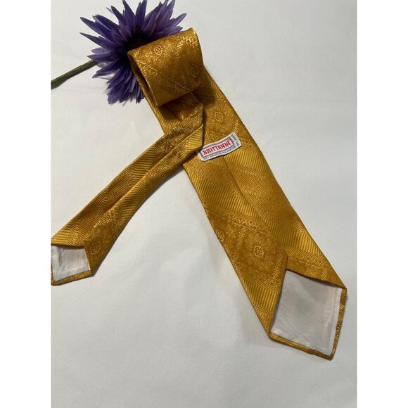 Vintage Gold Floral Patterned Mens Tie By Brittania - Picture 4 of 7